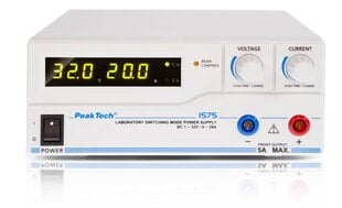 Лабораторный источник питания PeakTech® P 1575, DC 1 - 32V / 0 - 20A & USB цена и информация | Источник питания | pigu.lt