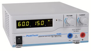 Лабораторный источник питания PeakTech® P 1585, DC 1 - 60V / 0 - 15A & USB цена и информация | Источник питания | pigu.lt