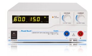 Laboratorinis maitinimo šaltinis PeakTech® P 1585, DC 1 - 60V / 0 - 15A & USB kaina ir informacija | Maitinimo šaltiniai | pigu.lt