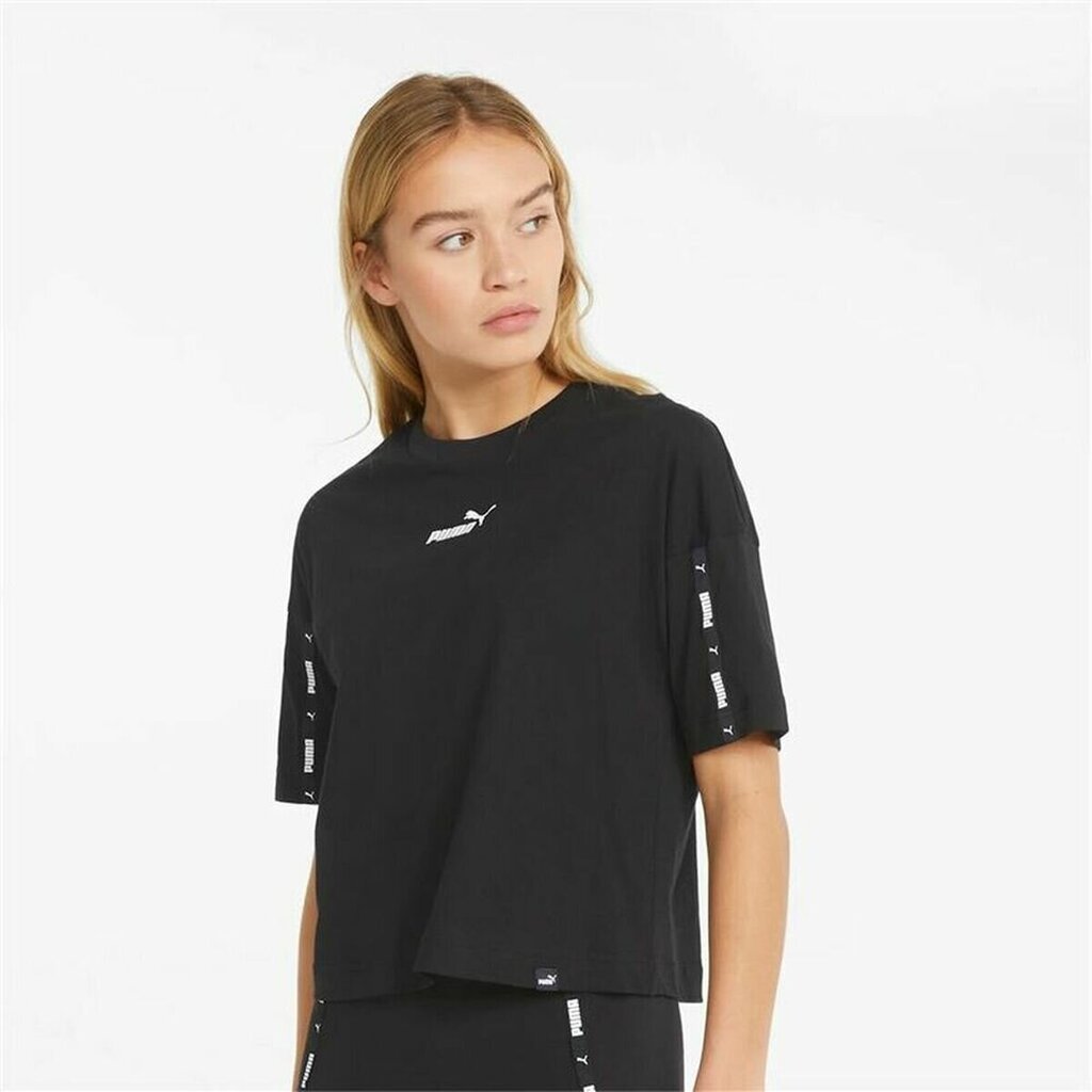 Marškinėliai moterims su trumpomis rankovėmis Puma Tape Crop, juodi kaina ir informacija | Sportinė apranga moterims | pigu.lt