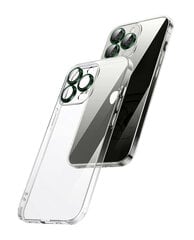 Crystal Clear Glass Case with green metal camera protection skirtas Apple iPhone 12 Pro kaina ir informacija | Telefono dėklai | pigu.lt