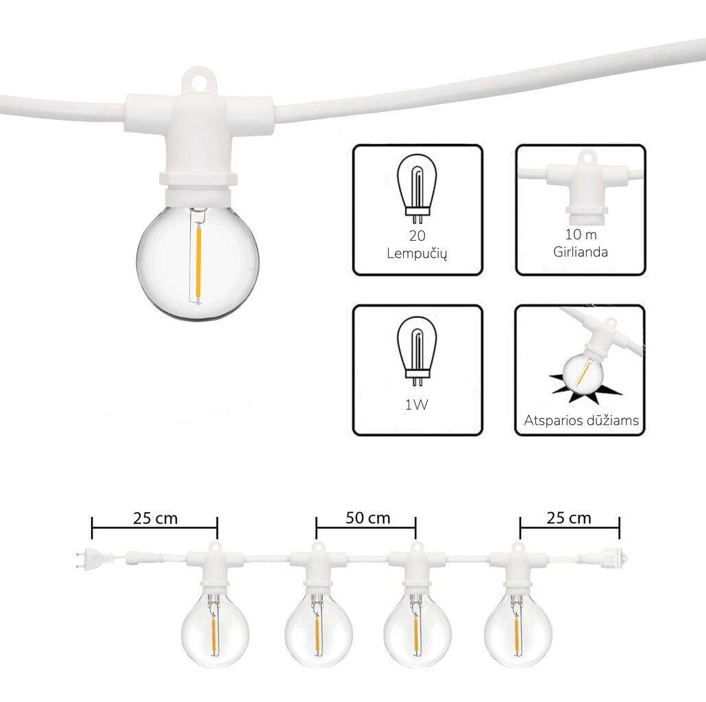 Lauko lempučių girlianda Tonro Perl, 50 m kaina ir informacija | Girliandos | pigu.lt