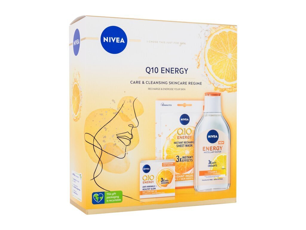 Rinkinys Nivea Q10 Energy moterims: kremas 50 ml + lakštinė kaukė 1 vnt. + micelinis vanduo 400 ml цена и информация | Veido kremai | pigu.lt