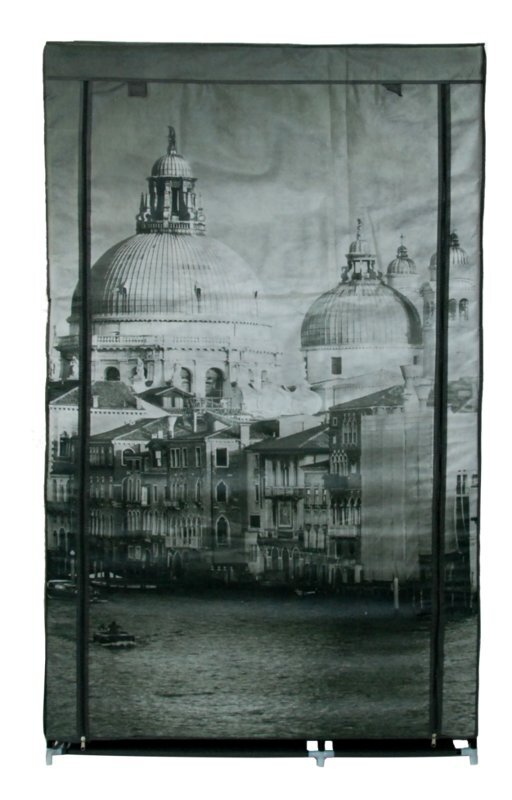 Tekstilinė drabužių spinta Venice, juoda/pilka kaina ir informacija | Spintos | pigu.lt