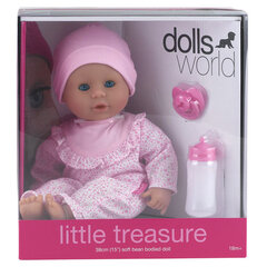 Lėlė Dolls World su buteliuku ir čiulptuku Little Treasure, 38 cm kaina ir informacija | Žaislai mergaitėms | pigu.lt