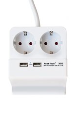 Блок питания PeakTech® P 3125 2 x 230 В Schuko и 2 x USB зарядное устройство с 2,5 А цена и информация | Удлинители | pigu.lt