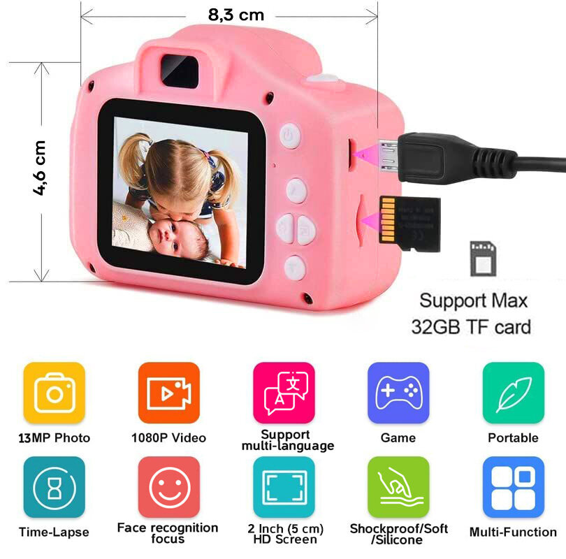Vaikiškas fotoaparatas - skaitmeninė kamera FantasyHome, rožinis kaina ir informacija | Žaislai mergaitėms | pigu.lt