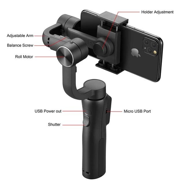 Telefono kameros stabilizatorius telefonui, 3-ašis steadicam, Gimbal kaina ir informacija | Priedai telefonams | pigu.lt