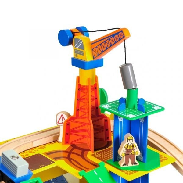 Medinė traukinio ir automobilių trasa su kranu ir priedais, 80 d. kaina ir informacija | Žaislai berniukams | pigu.lt