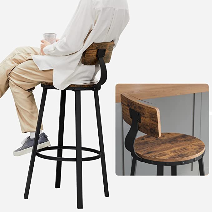 2 baro kėdžių su atlošais komplektas VASAGLE LBC026B01V1, rudos kaina ir informacija | Virtuvės ir valgomojo kėdės | pigu.lt