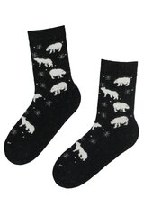 Женские тёплые шерстяные носки чёрного цвета с изображением белых мишек и снежинок ARCTIC цена и информация | Женские носки | pigu.lt