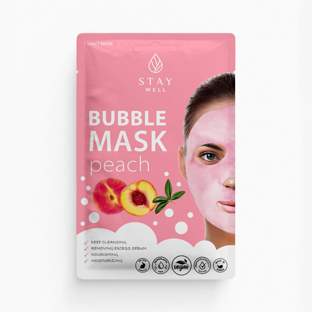 Giliai valanti veido kaukė Stay Well Deep Cleansing Bubble Mask Peach, 20g kaina ir informacija | Veido kaukės, paakių kaukės | pigu.lt