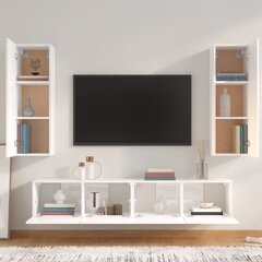 TV spintelių komplektas, Mediena, 4 dalių, balta blizgi spalva kaina ir informacija | TV staliukai | pigu.lt