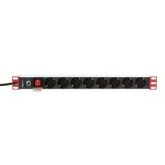 Maitinimo paskirstymo blokas Techly PDU 19" spintoms 1U 250V/16A 8x Schuko, kabelis 3m цена и информация | Источник питания | pigu.lt