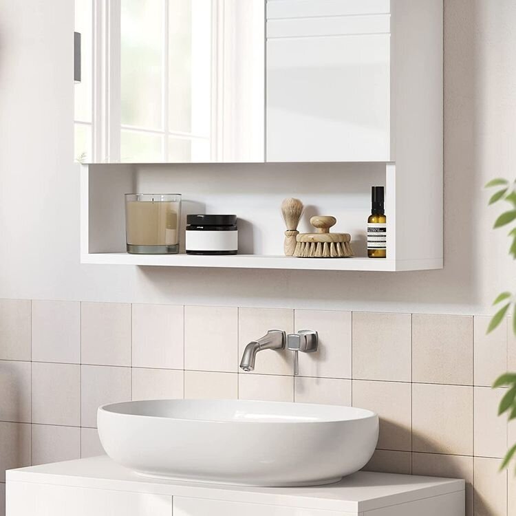 VASAGLE veidrodinė vonios kambario spintelė BBK122W01 kaina ir informacija | Vonios spintelės | pigu.lt