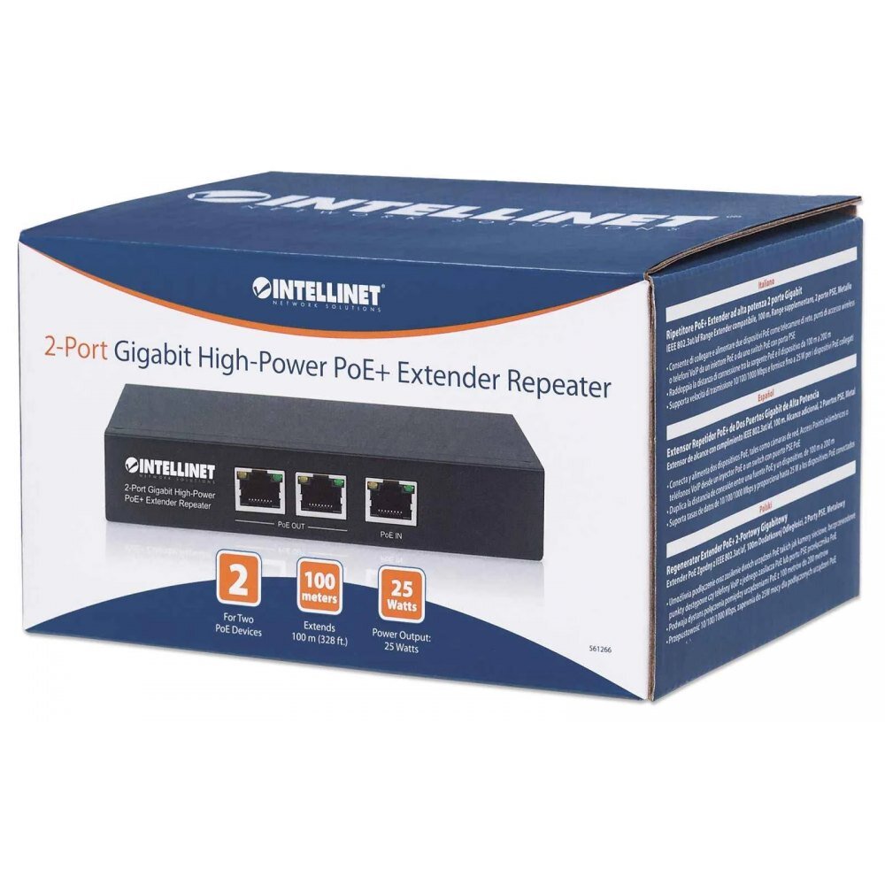 Signalo ilgiklis Intellinet PoE+ 2-portowy Gigabit 802.3at/af kaina ir informacija | Signalo stiprintuvai (Range Extender) | pigu.lt