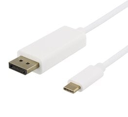 USB-C - кабель DisplayPort Deltaco 4K UHD, позолоченные разъемы, 1 м, белый/USBC-DP101-K/00140013 цена и информация | Кабели и провода | pigu.lt