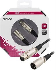 XLR audio kabelis DELTACO 3-pin male - 3-pin female, 26 AWG, 2m, juodas / XLR-1020-K / 00160002 kaina ir informacija | Kabeliai ir laidai | pigu.lt