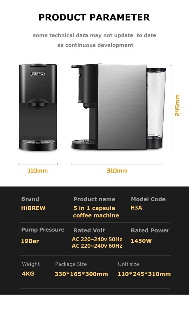 HiBrew H3A 4-in-1 kaina ir informacija | Kavos aparatai | pigu.lt