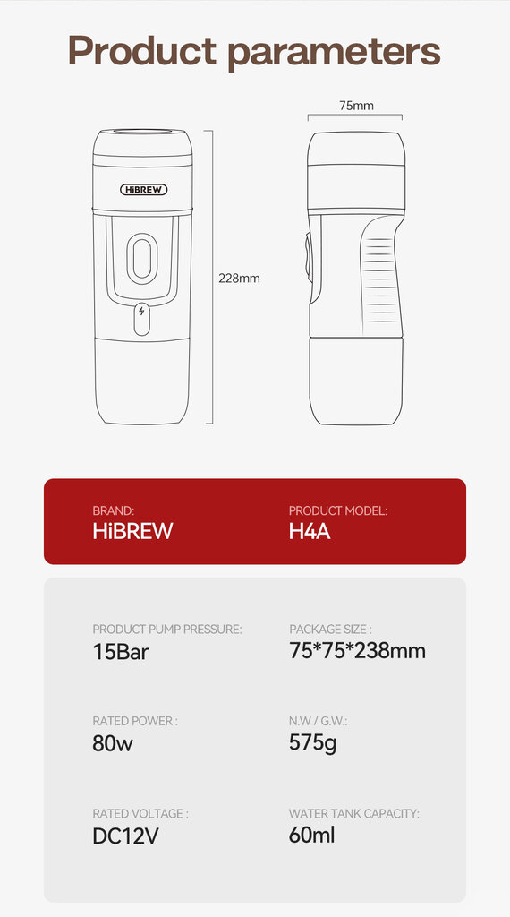 HiBrew H4A kaina ir informacija | Kavos aparatai | pigu.lt