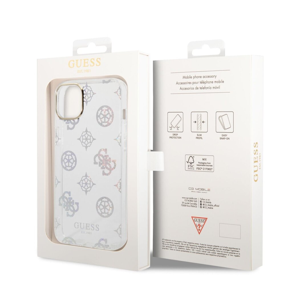 Guess PC/TPU Peony Glitter Case skirtas iPhone 14 Plus, baltas цена и информация | Telefono dėklai | pigu.lt