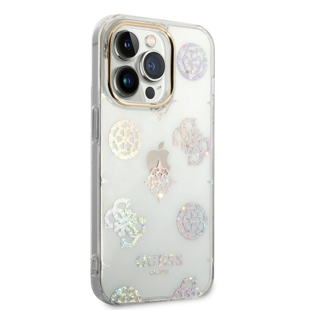 Guess PC/TPU Peony Glitter Case skirtas iPhone 14 Pro, baltas kaina ir informacija | Telefono dėklai | pigu.lt