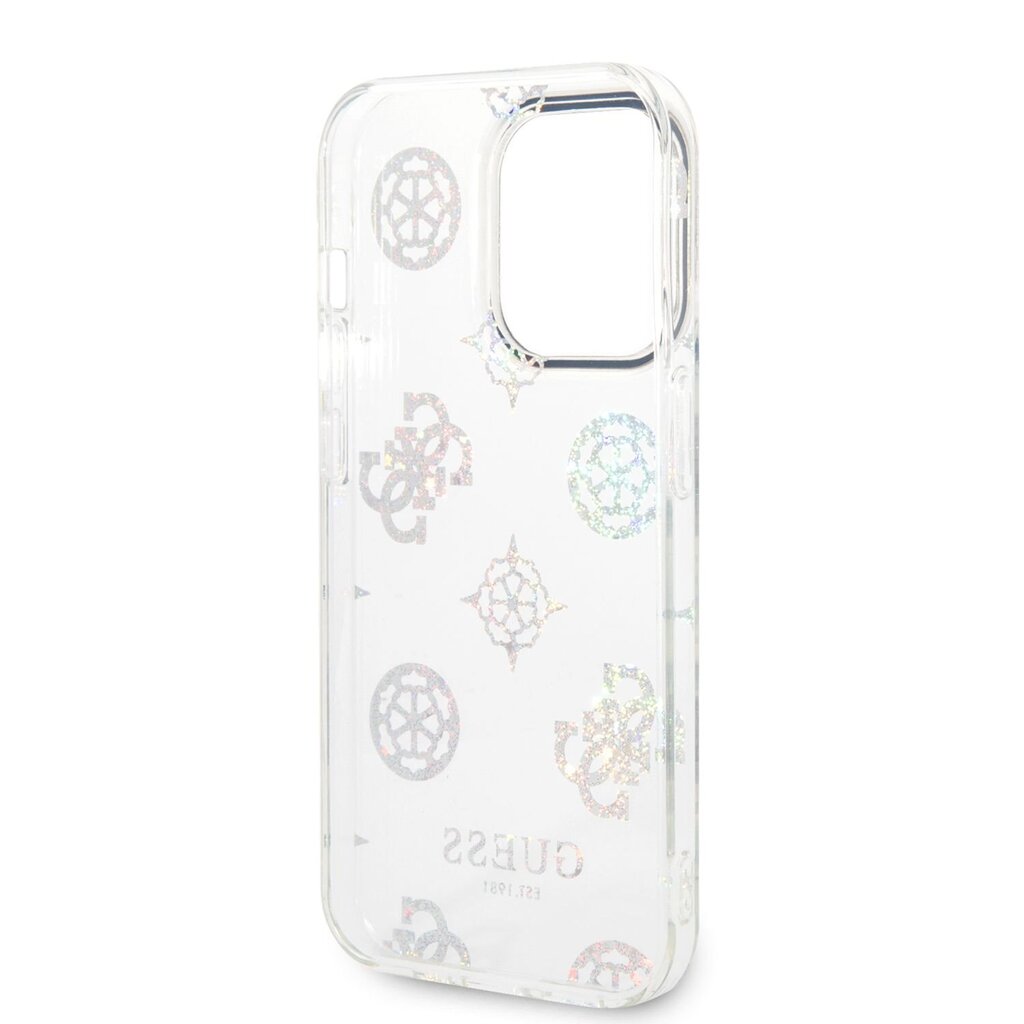 Guess PC/TPU Peony Glitter Case skirtas iPhone 14 Pro, baltas kaina ir informacija | Telefono dėklai | pigu.lt