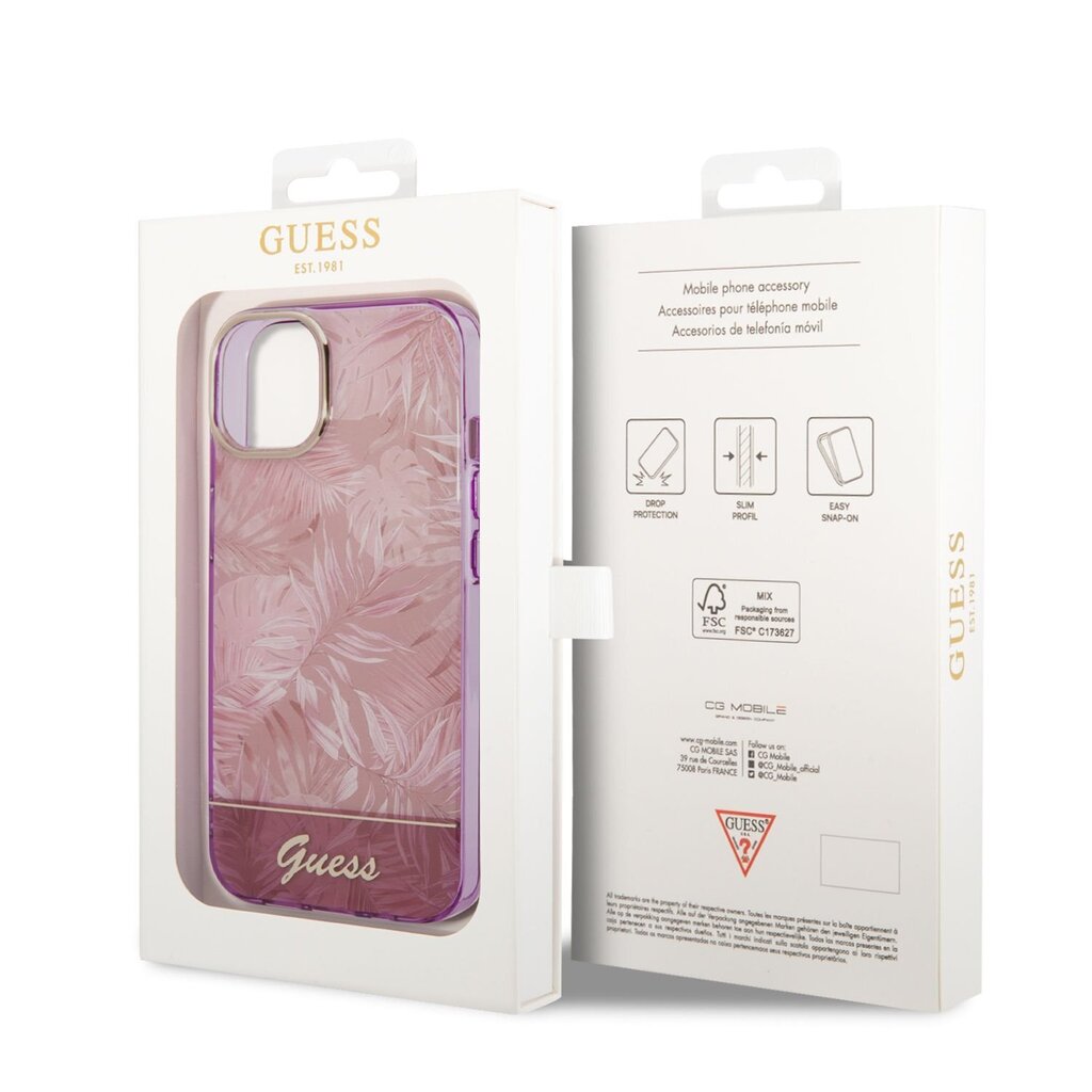 Guess PC/TPU Jungle Case skirtas iPhone 14, rožinis kaina ir informacija | Telefono dėklai | pigu.lt