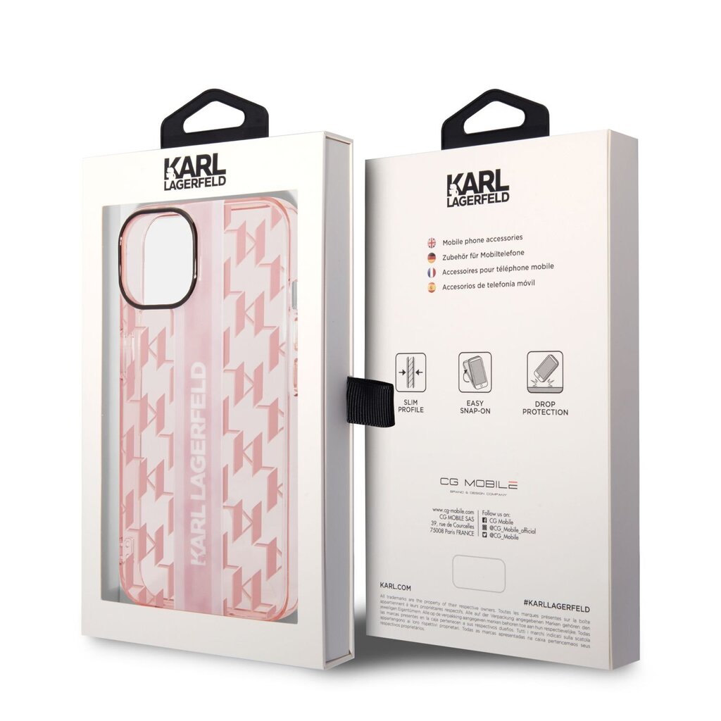Karl Lagerfeld Monogram Vertical Stripe skirtas iPhone 14 Plus, rožinis цена и информация | Telefono dėklai | pigu.lt