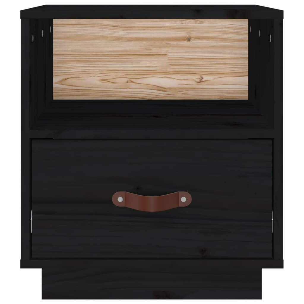 Naktinės spintelės, 2vnt., Pušies medienos masyvas, 40x34x45cm, juoda цена и информация | Spintelės prie lovos | pigu.lt