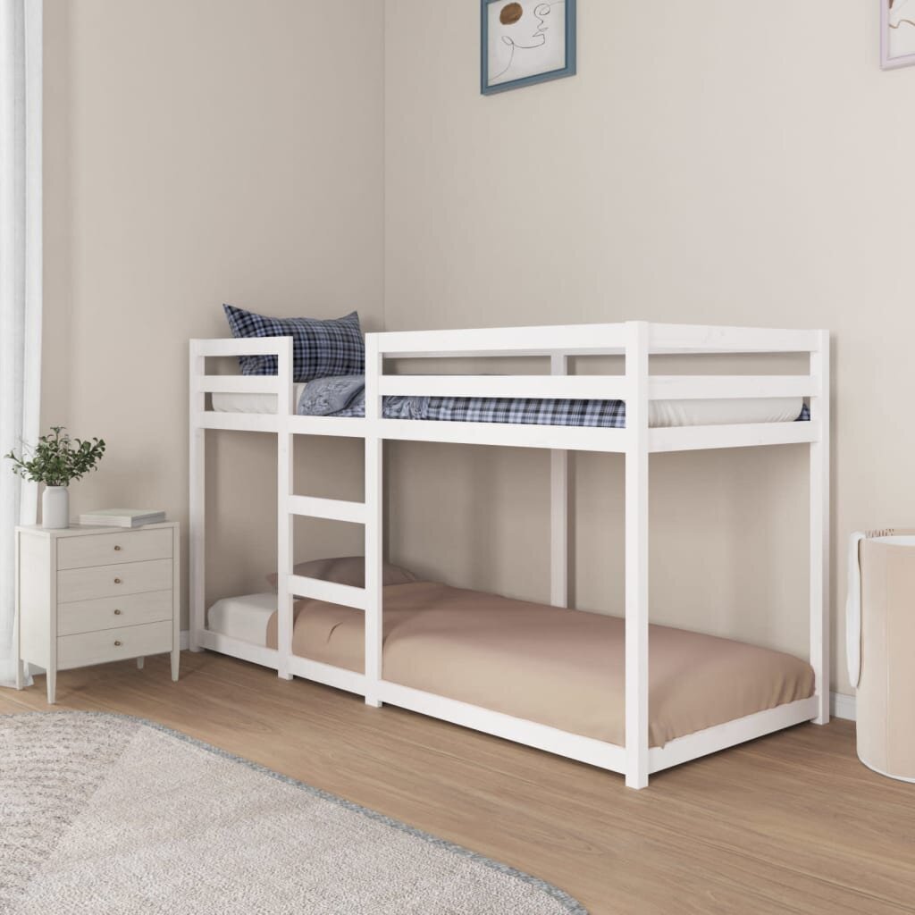 Dviaukštė lova, Pušies medienos masyvas, 80x200cm, balta kaina ir informacija | Vaikiškos lovos | pigu.lt