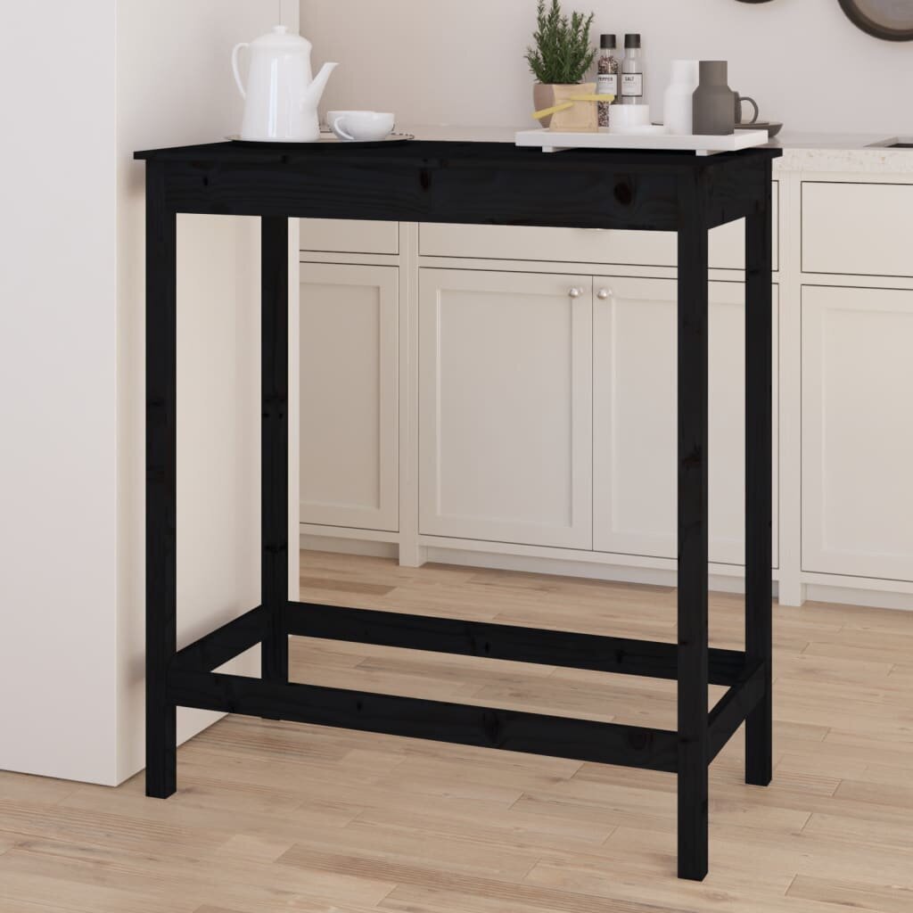 Baro stalas vidaXL, Pušies medienos masyvas, 100x50x110cm, juoda цена и информация | Virtuvės ir valgomojo stalai, staliukai | pigu.lt