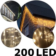 200 LED girlianda varvekliai C542, Šiltai baltos spalvos, 7 m kaina ir informacija | Girliandos | pigu.lt