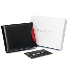 Vyriška natūralios odos piniginė Rovicky, juoda/raudona kaina ir informacija | Vyriškos piniginės, kortelių dėklai | pigu.lt