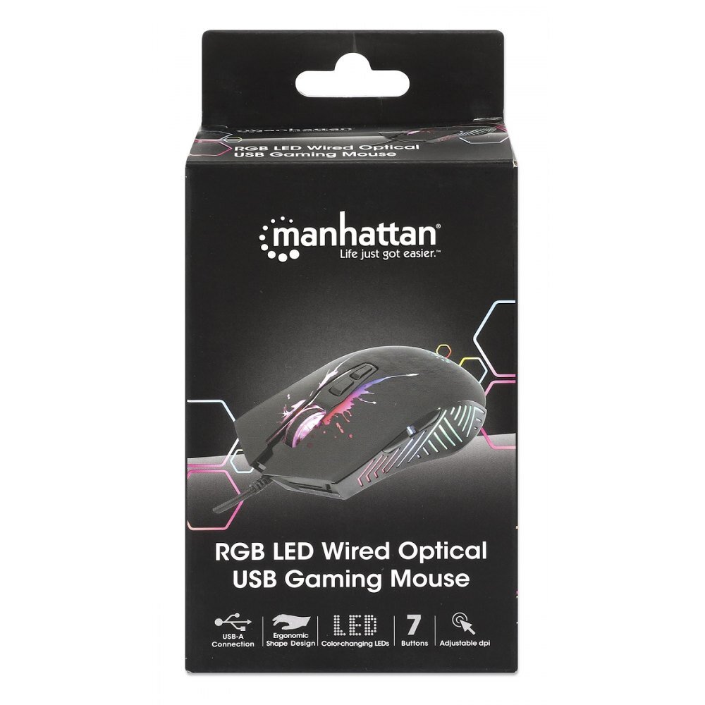 Optinė žaidimų pelė Manhattan USB 7200 dpi su RGB LED foniniu apšvietimu kaina ir informacija | Pelės | pigu.lt