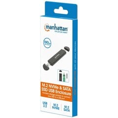 Išorinis korpusas Manhattan USB-C / A 3.2 Gen2 M.2 NVMe diskas, SATA SSD kaina ir informacija | Manhattan Kompiuterinė technika | pigu.lt