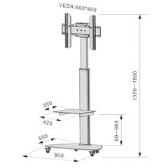 Напольная подставка с полкой Techly ЖК/светодиод/плазма 37-70", серебристая цена и информация | Кронштейны и крепления для телевизоров | pigu.lt