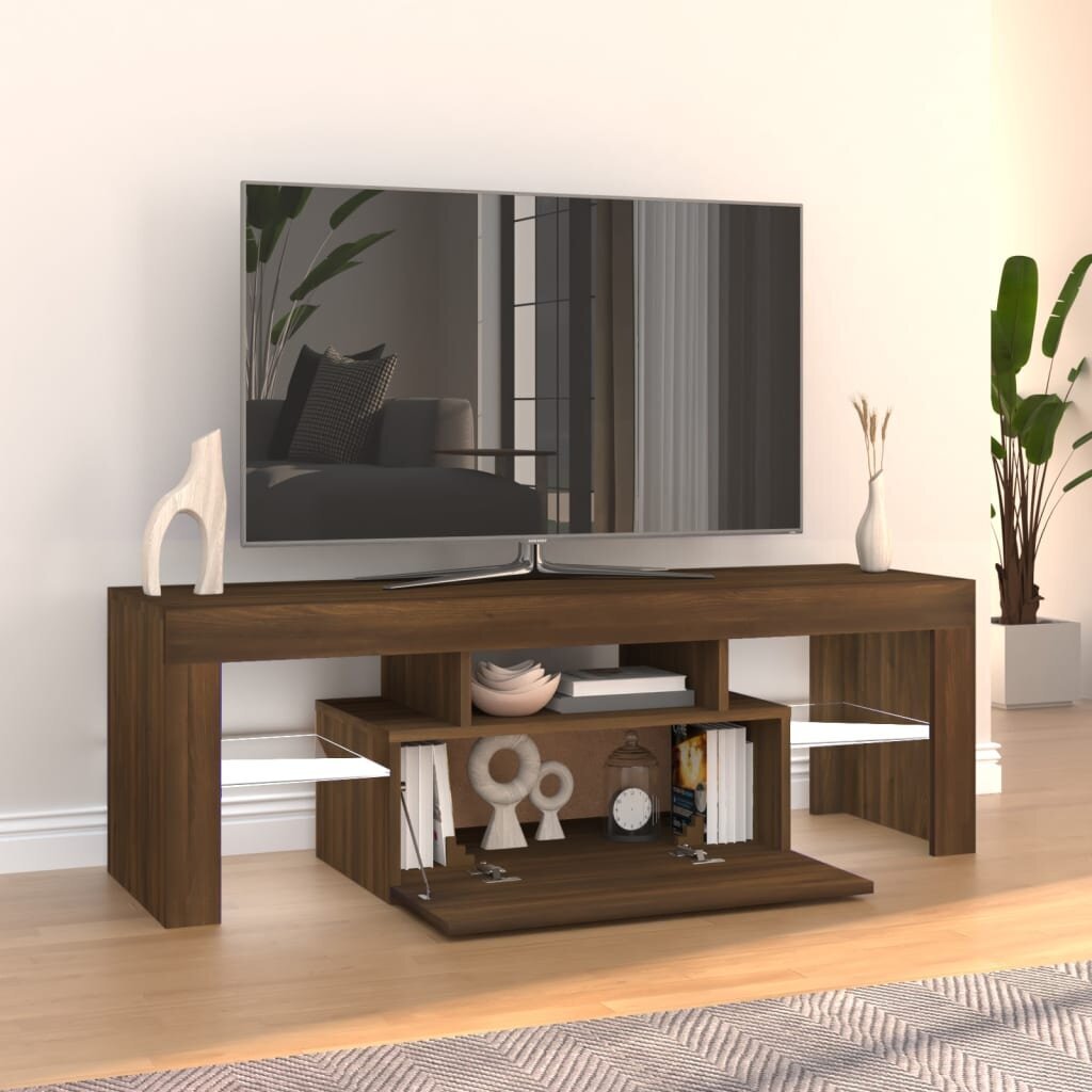 Televizoriaus spintelė su LED, 120x35x40cm, ruda ąžuolo spalva kaina ir informacija | TV staliukai | pigu.lt