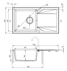 Deante granitinė virtuvinė plautuvė Deante Evora su maišytuvu ZQJJN113, Nero цена и информация | Раковины на кухню | pigu.lt