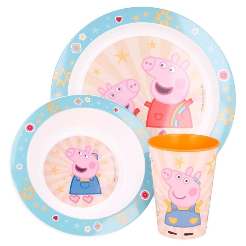 Peppa Pig vaikiškų indų rinkinys, 3 vnt. kaina ir informacija | Indai, lėkštės, pietų servizai | pigu.lt