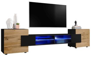 Svetainės spintelė su 2 stiklinėmis lentynomis ir 2 durelėmis, TV staliukas, Extreme Furniture, Bridge, Juodas karkasas ir wotan priekiai цена и информация |  Тумбы под телевизор | pigu.lt