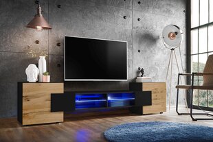 Svetainės spintelė su 2 stiklinėmis lentynomis ir 2 durelėmis, TV staliukas, Extreme Furniture, Bridge, Juodas karkasas ir wotan priekiai цена и информация |  Тумбы под телевизор | pigu.lt