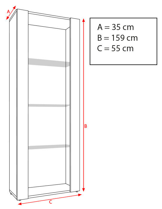 Svetainės spintelė su 3 stiklinėmis lentynomis, Indauja,Extreme Furniture, Open Vertical 159, Baltas karkasas ir juodi priekiai kaina ir informacija | Svetainės spintelės | pigu.lt