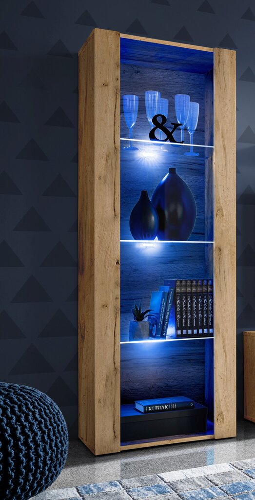 Svetainės spintelė su 3 stiklinėmis lentynomis, Indauja,Extreme Furniture, Open Vertical 159, Wotan karkasas ir wotan priekiai kaina ir informacija | Svetainės spintelės | pigu.lt