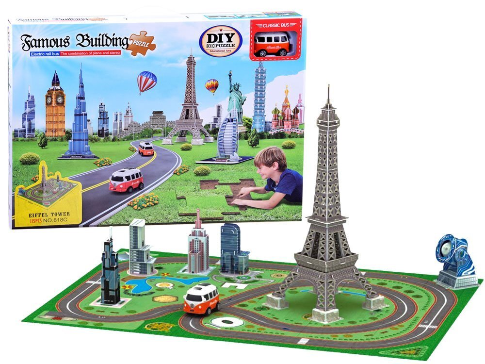 3D galvosūkių kilimėlis Eifelio bokštas, Big Ben žaislinis automobilis ZA2536 kaina ir informacija | Lavinamieji žaislai | pigu.lt