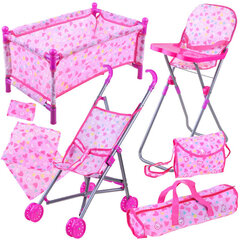 Vežimėlis, lovytė, kėdė 5 viename, rinkinys lėlei ZA3995 kaina ir informacija | Žaislai mergaitėms | pigu.lt