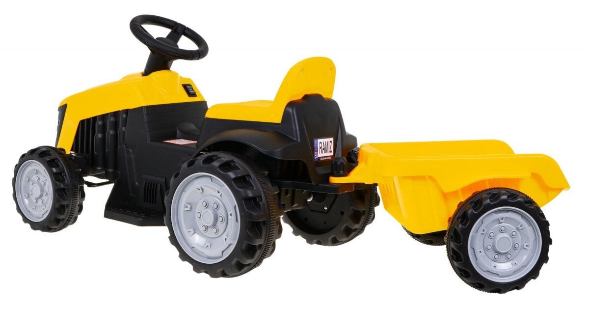 Vienvietis vaikiškas elektrinis traktorius su priekaba ST TR1908T, geltonas kaina ir informacija | Elektromobiliai vaikams | pigu.lt