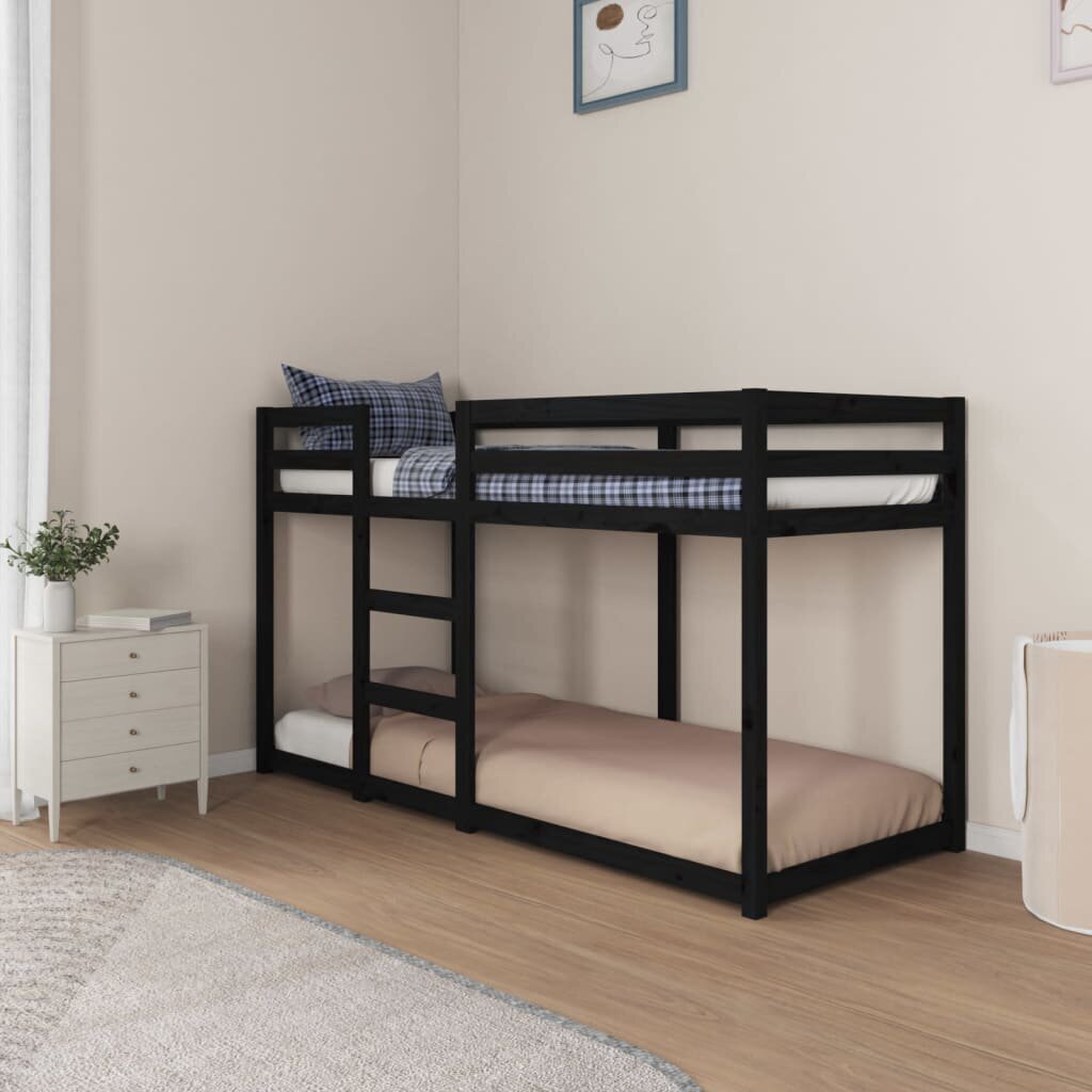 Dviaukštė lova, Pušies medienos masyvas, 75x190cm, juoda kaina ir informacija | Vaikiškos lovos | pigu.lt
