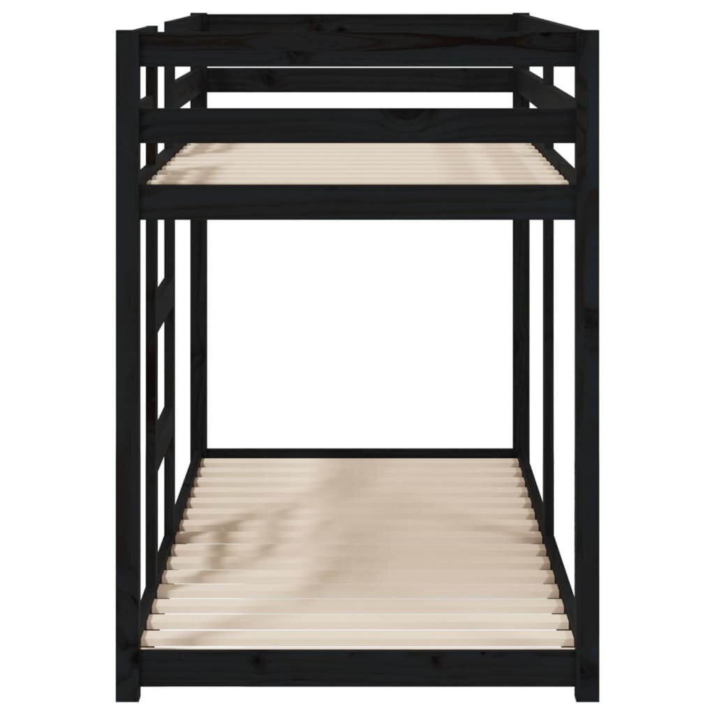 Dviaukštė lova, Pušies medienos masyvas, 75x190cm, juoda kaina ir informacija | Vaikiškos lovos | pigu.lt
