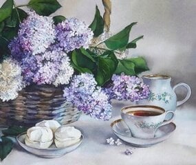 Алмазная мозаика 40x50 cm.  "Lilac Flowers in a Basket" цена и информация | Алмазная мозаика | pigu.lt